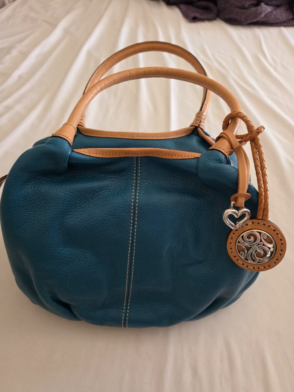 Brighton Turquoise Pebbled Leather Hobo Shoulder Bag | Blue Leather Purse | Hear